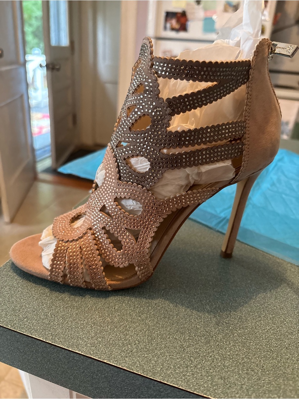 Jessica Simpson Blush Tan Suede Cutout Stiletto Sandal